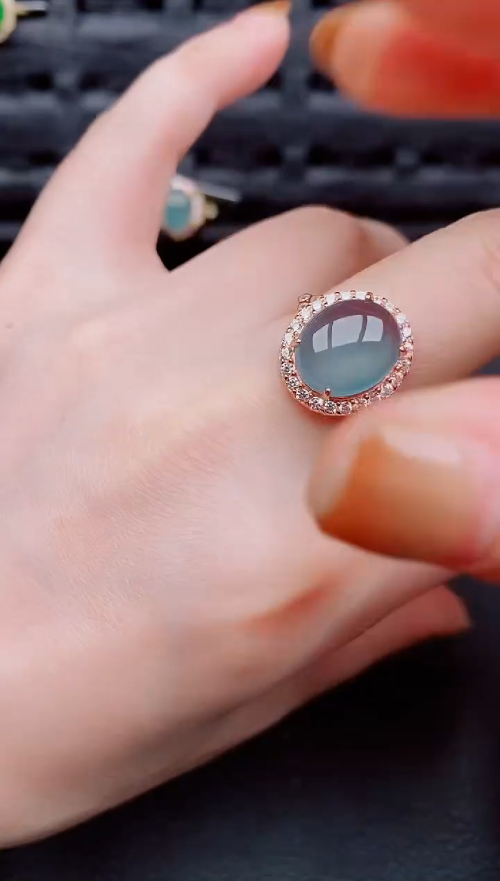 【闪购商品】翡翠戒指银S925镶嵌天然a货翡翠611