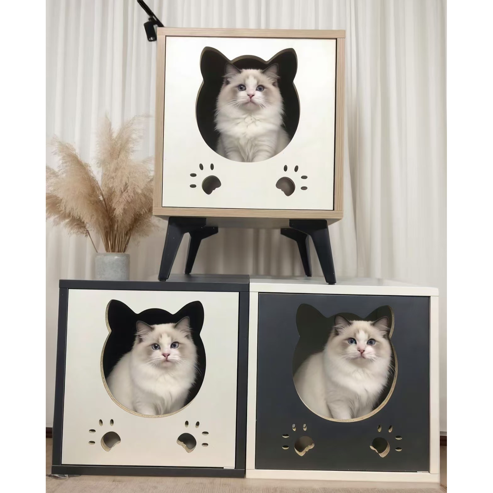 猫咪小窝家用简约猫舍小型床边柜收纳四季通用我司床头柜储物柜
