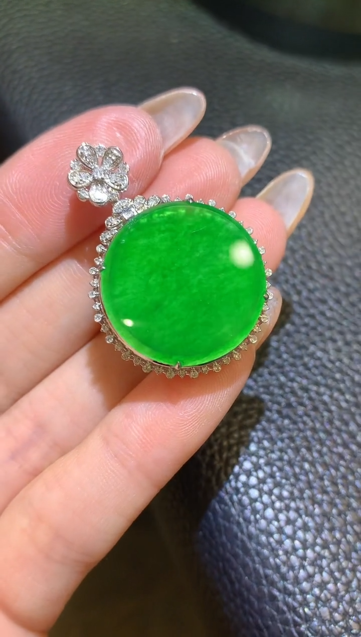 翡翠18K金镶嵌吊坠(不含链)88-圆牌