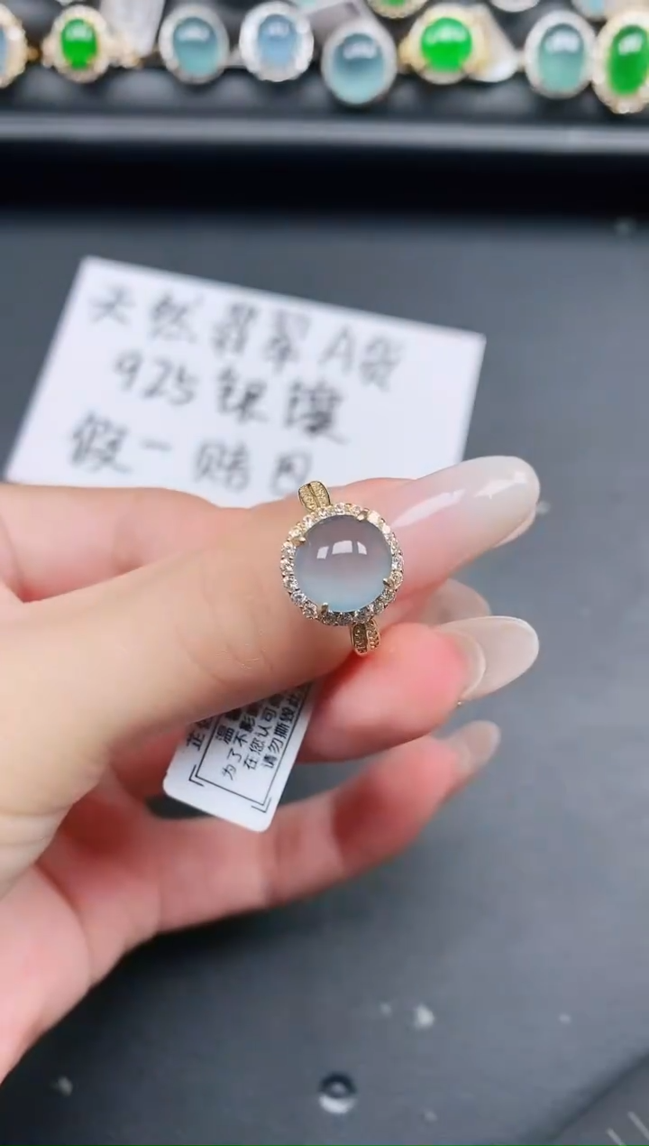 翡翠戒指银S925镶嵌111