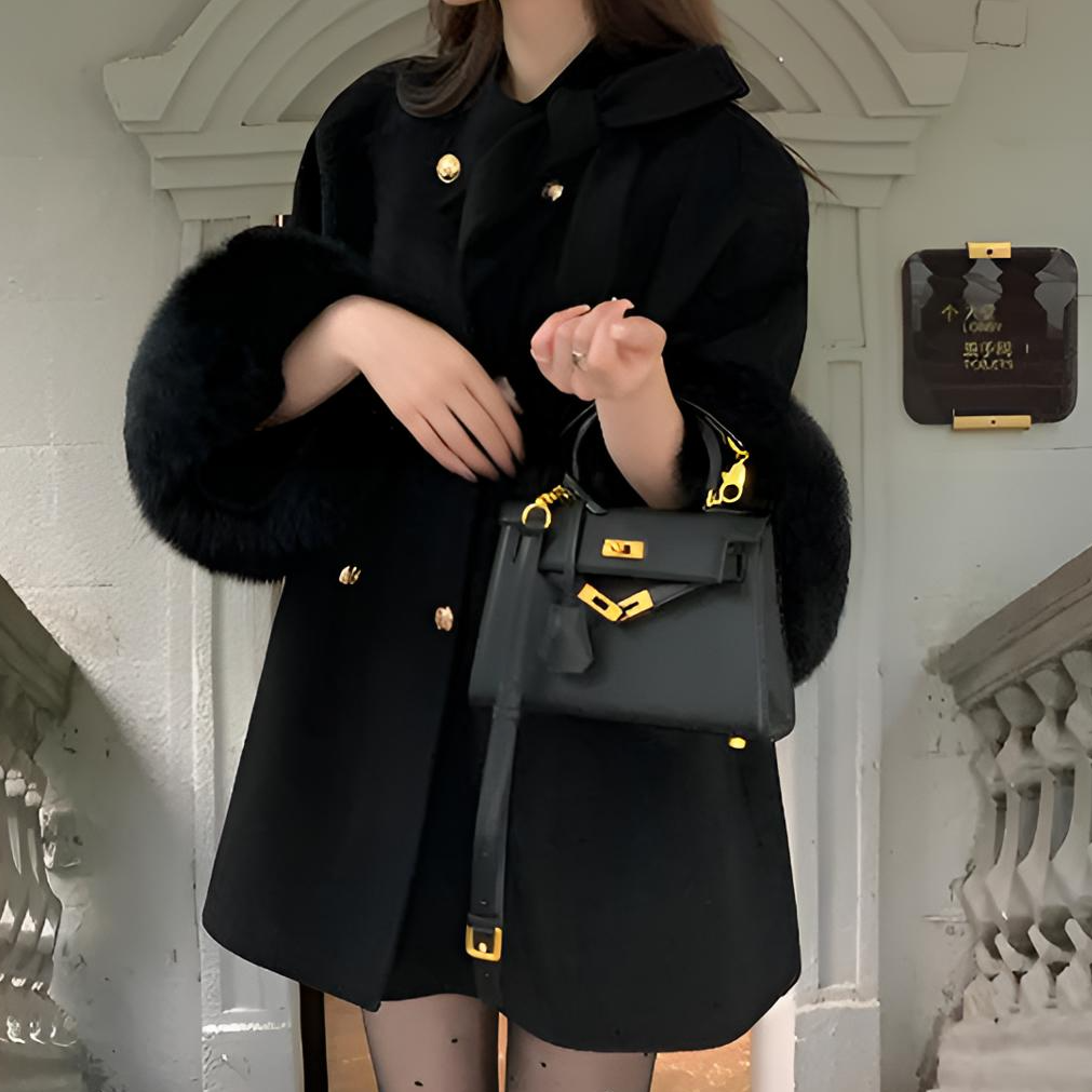 【贵奢美学】25冬新款千金名媛大衣女加厚夹棉斗篷毛呢大衣外套