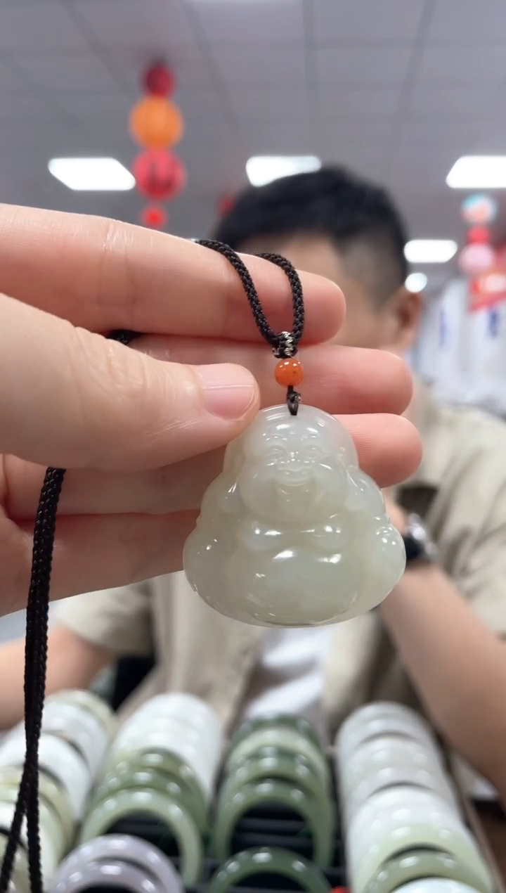 和田玉未镶嵌颈饰暖色佛公挂件一件35mm