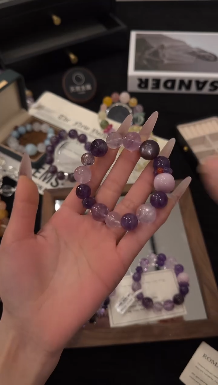 未镶嵌手链水晶紫水晶多宝x3473