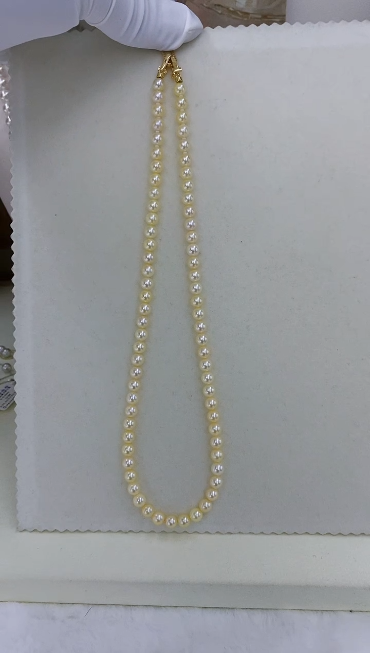 未镶嵌akoya海水珍珠羽皇金项链5.5-6mm