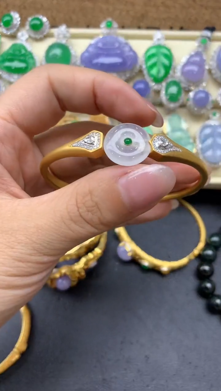 【闪购商品】翡翠手镯18K金镶嵌434-中国好珍宝