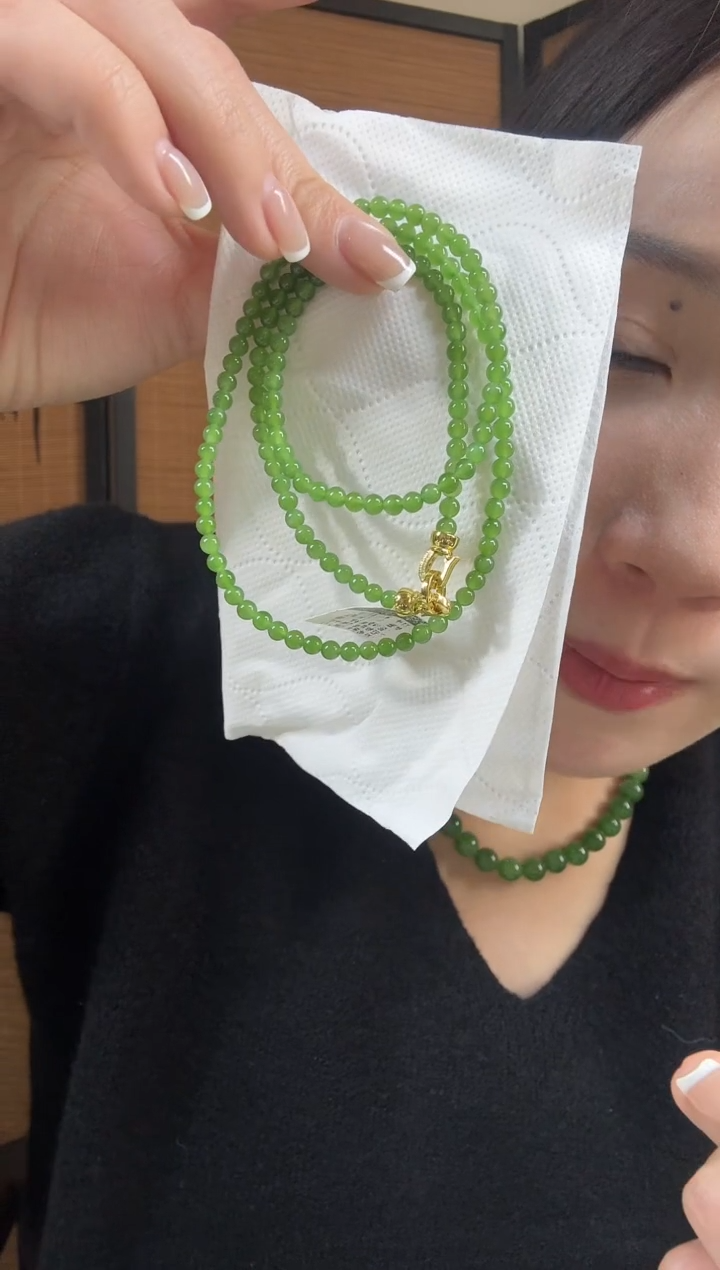 颈饰未镶嵌和田玉（碧玉）4苹果绿无矿毛衣链