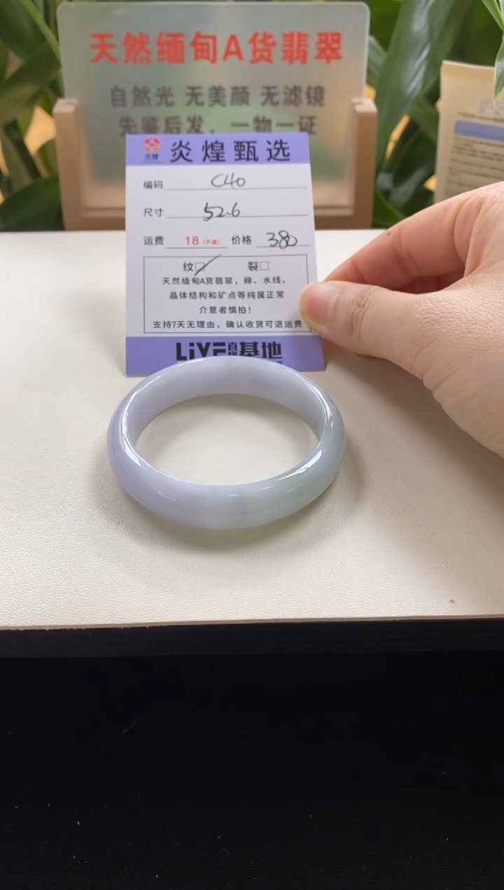 未镶嵌手镯翡翠圈口52.6编码c40