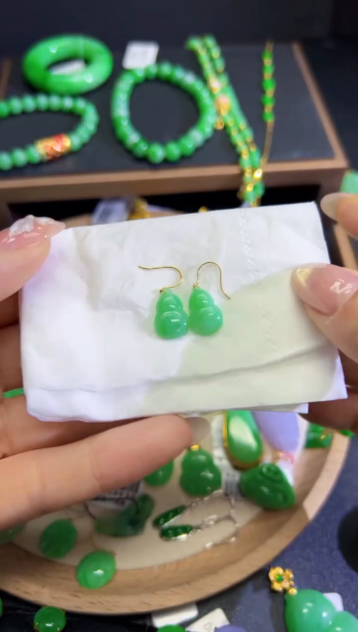 【闪购商品】翡翠耳饰18K金镶嵌Q缅料A货翡翠/支持复检/一件