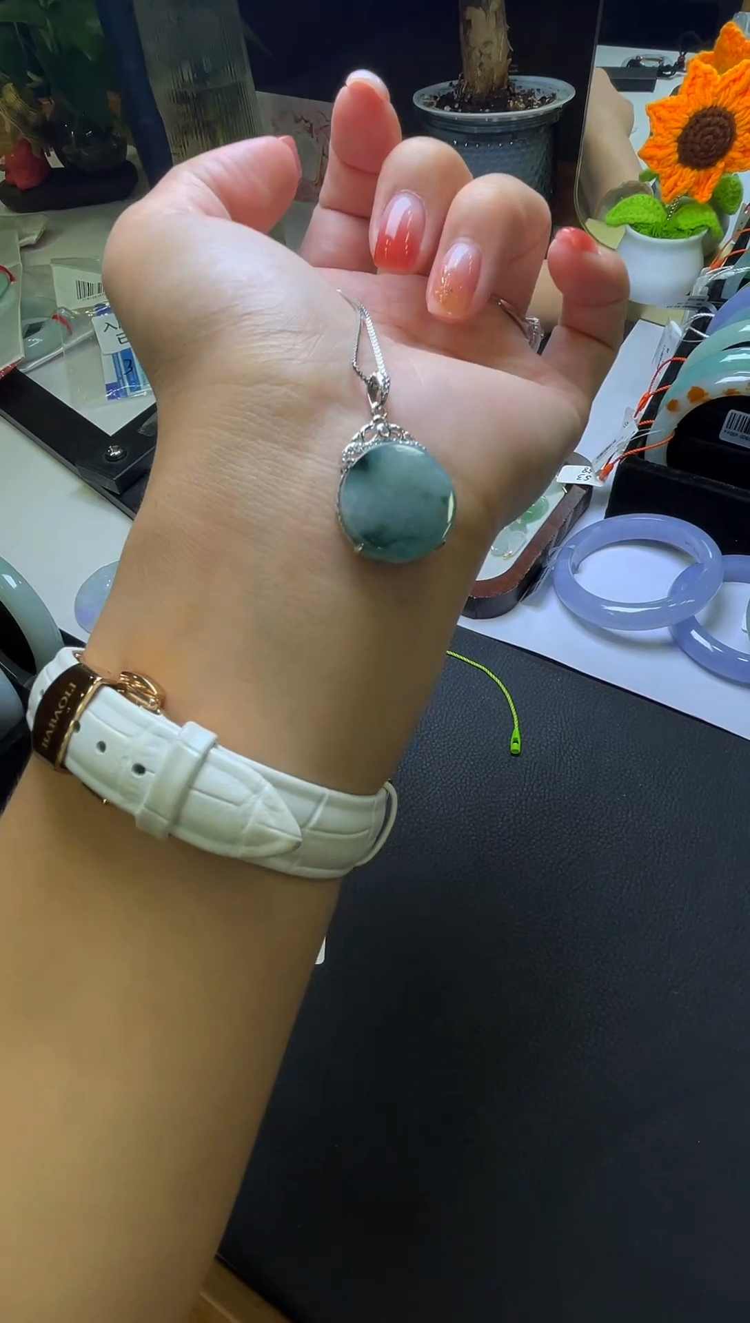 吊坠(赠链)银S925镶嵌翡翠天然缅甸翡翠A货