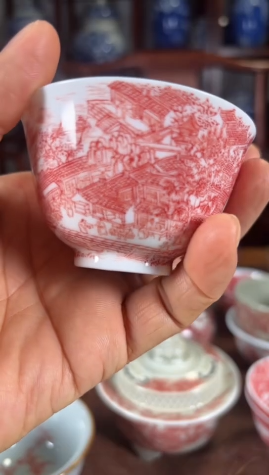 柴窑釉里红姑苏繁华图杯杯