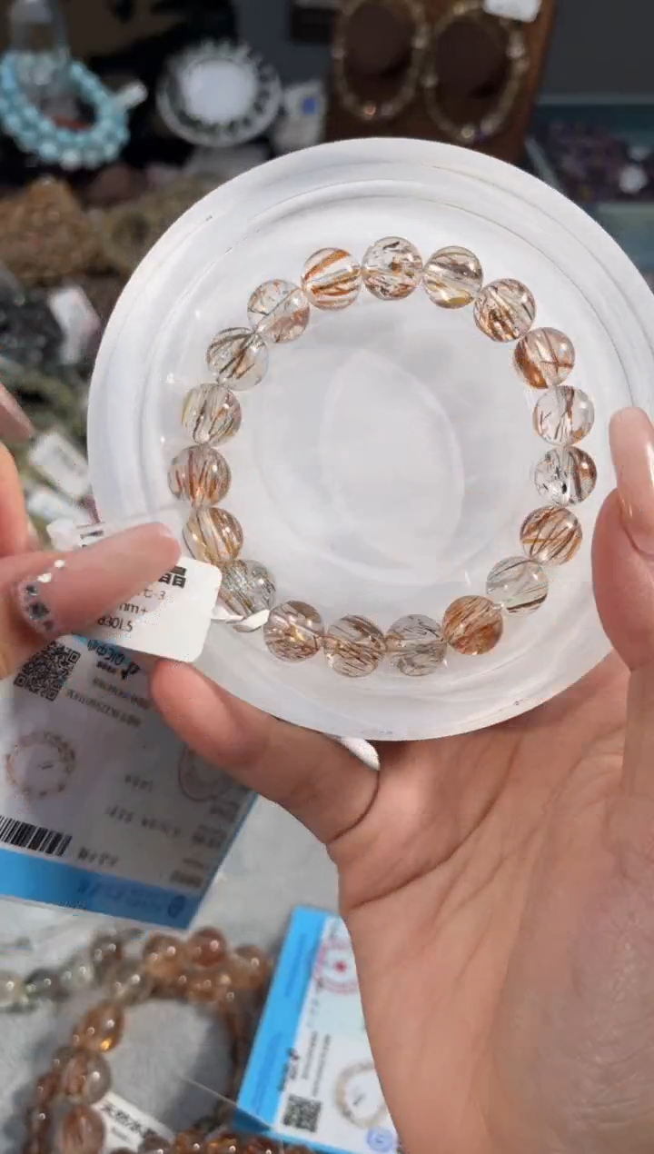 水晶手串未镶嵌黑金超七10+