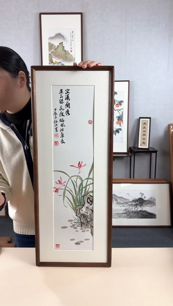 【闪购商品】国画手绘*兰花*28*72cm实木框