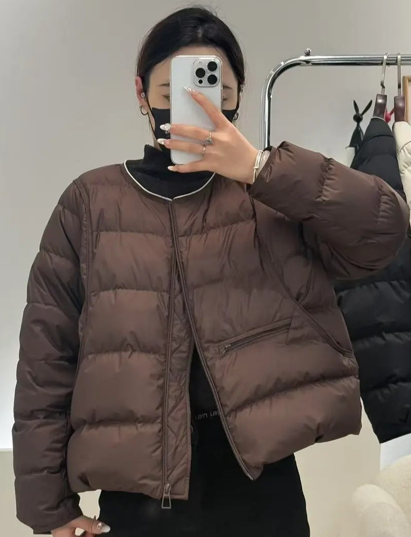 2025新款秋冬羽绒服时尚圆领小个子宽松短款白鸭绒保暖女款外套