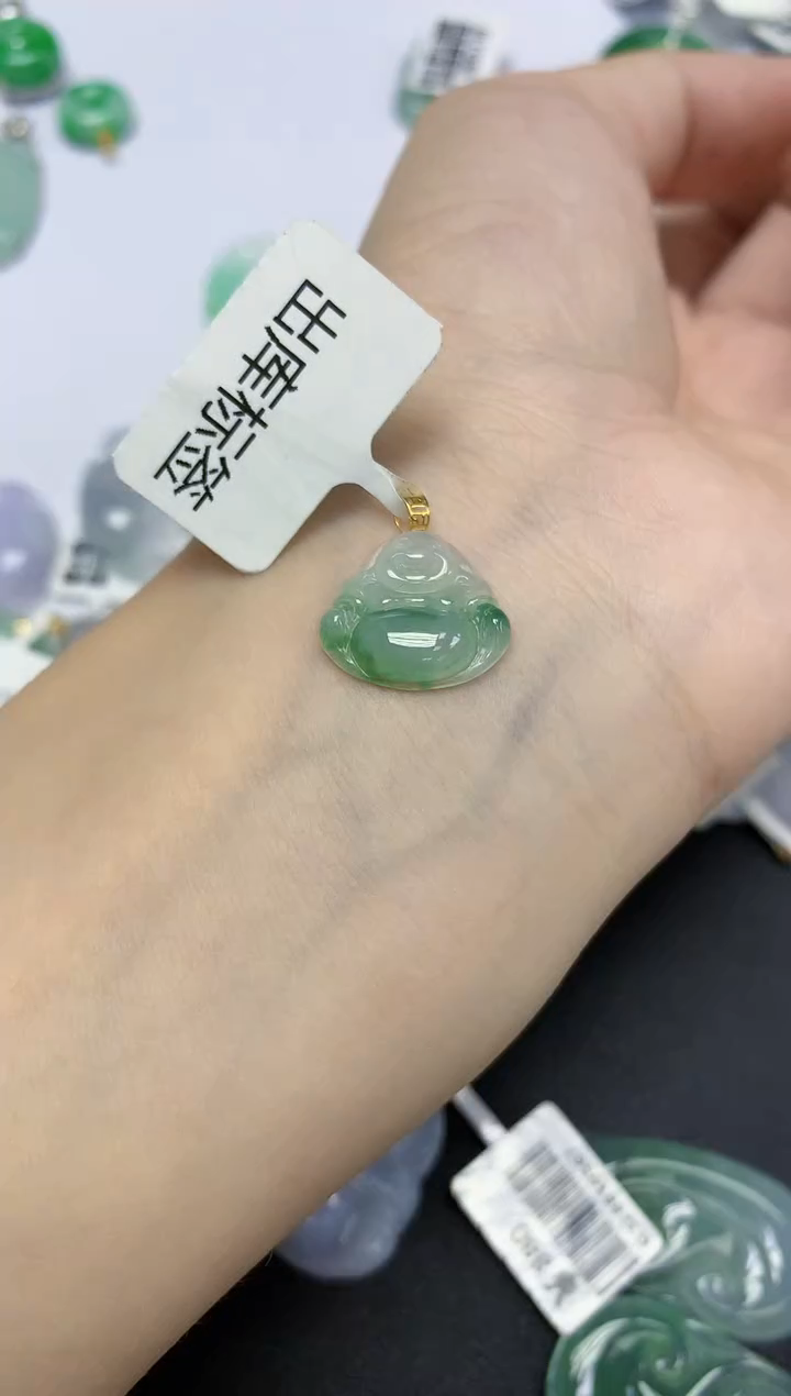 翡翠18K金镶嵌颈饰天然缅甸翡翠A货百元以上9元证书费自理