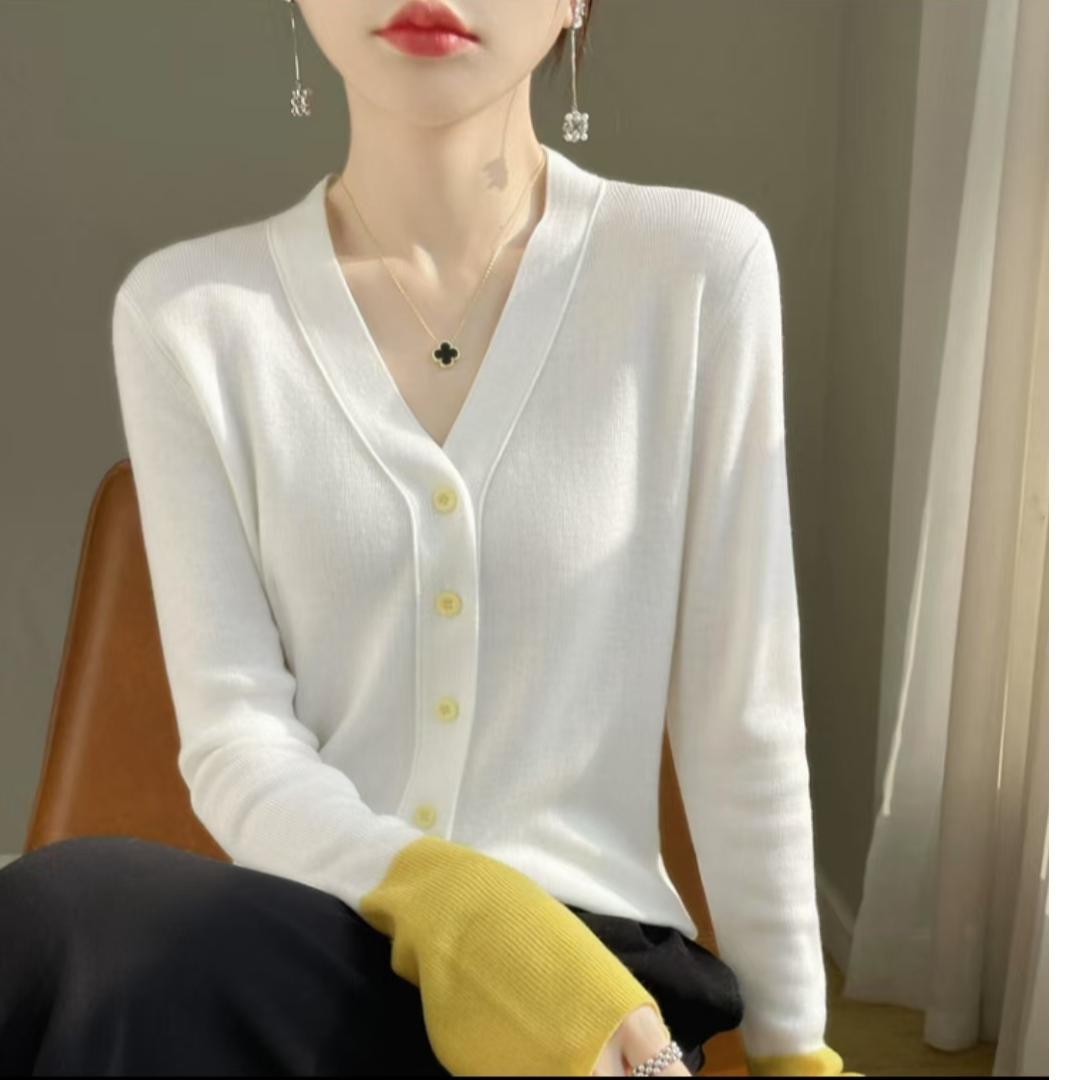 女士精纺拼色针织开衫