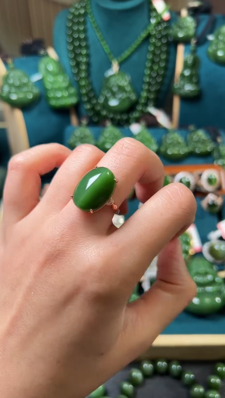 【闪购商品】和田玉（碧玉）戒指银S925镶嵌碧玉