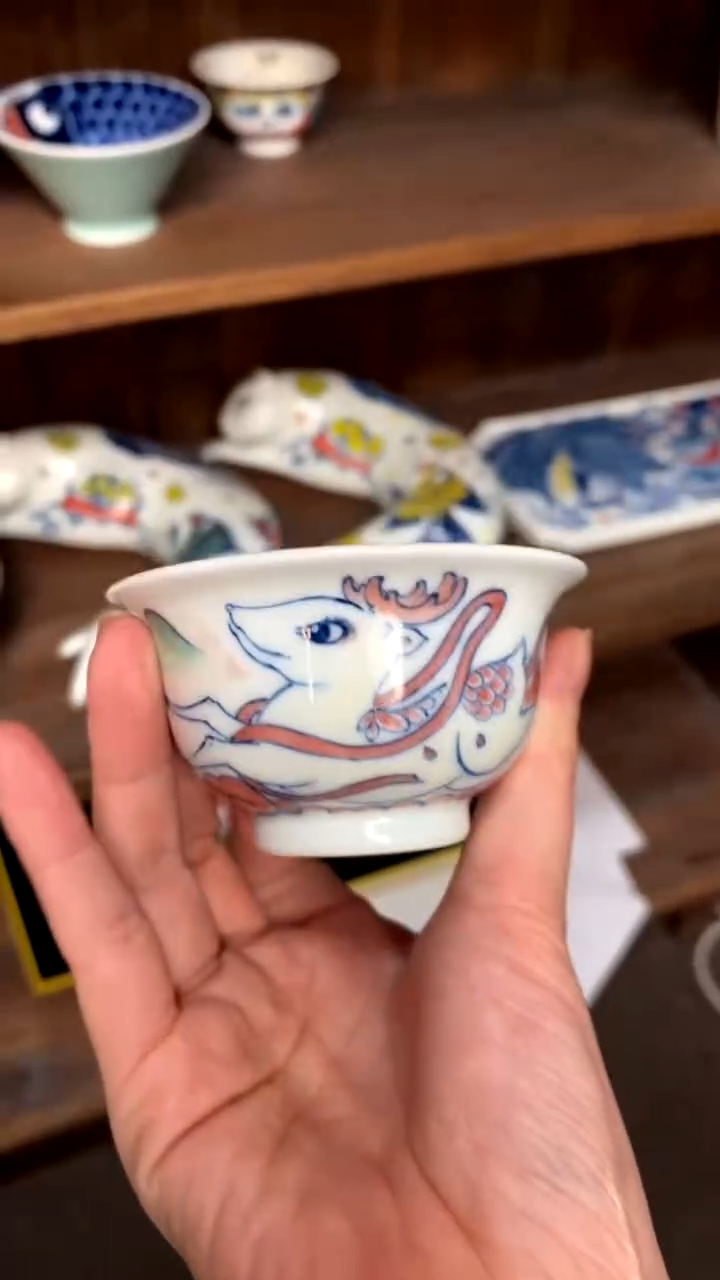 九色鹿压手杯景德镇昨明陶瓷