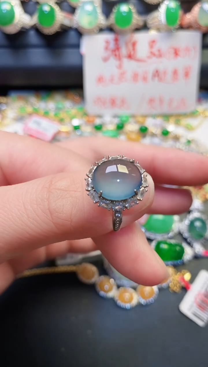 银S925镶嵌戒指翡翠天然