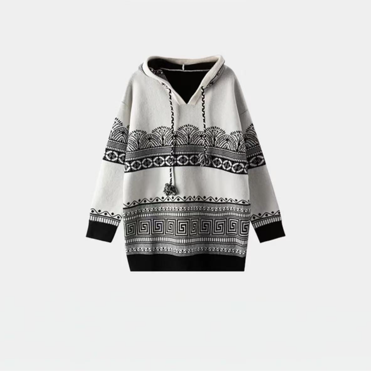 【DAXIU轻奢】早秋费尔岛连帽天丝百搭宽松羊毛针织衫9278