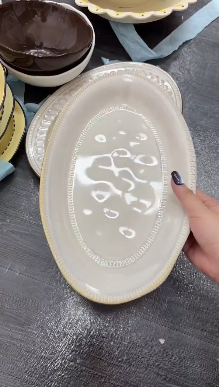 陶直播微瑕线条鱼盘*1