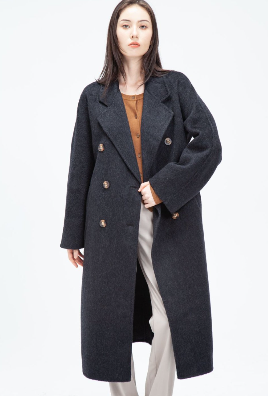 （亏米涨粉）牦牛绒显瘦大衣双面呢经典801双排六粒扣长款秋冬外套