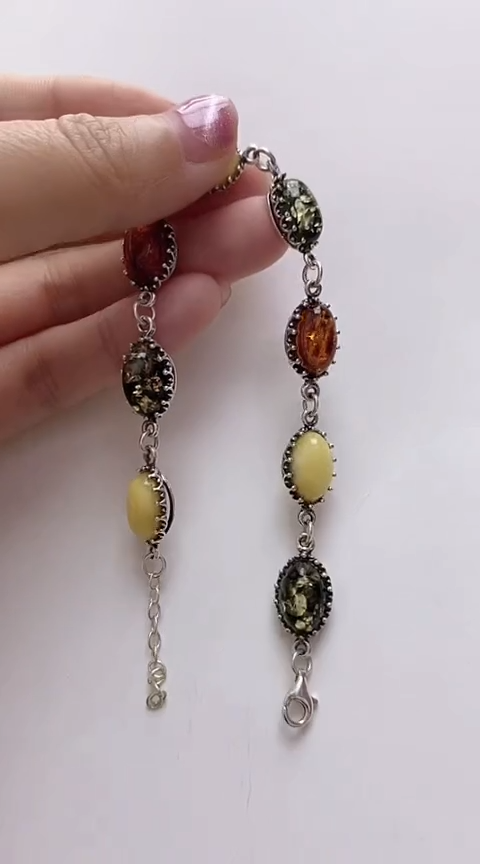 【闪购商品】琥珀裸石银S925镶嵌琥珀手链