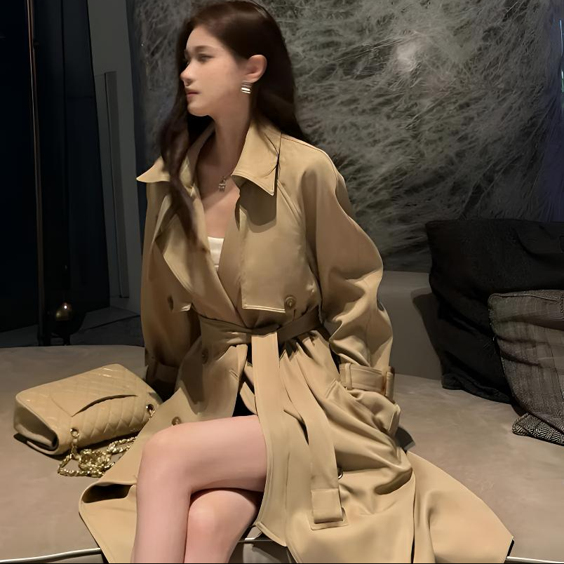 韩系女中长款2024春秋新款风衣外套显瘦气质宽松大衣小个子英伦风