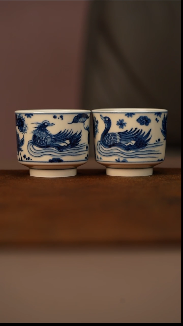 幽蓝溪堂满池娇对杯（2号釉）