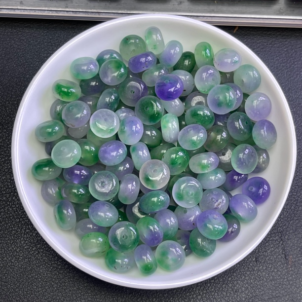 天然珠宝玉石散珠  春带彩算盘珠Y2747 卡6×10MM  50颗（赠弹力绳）