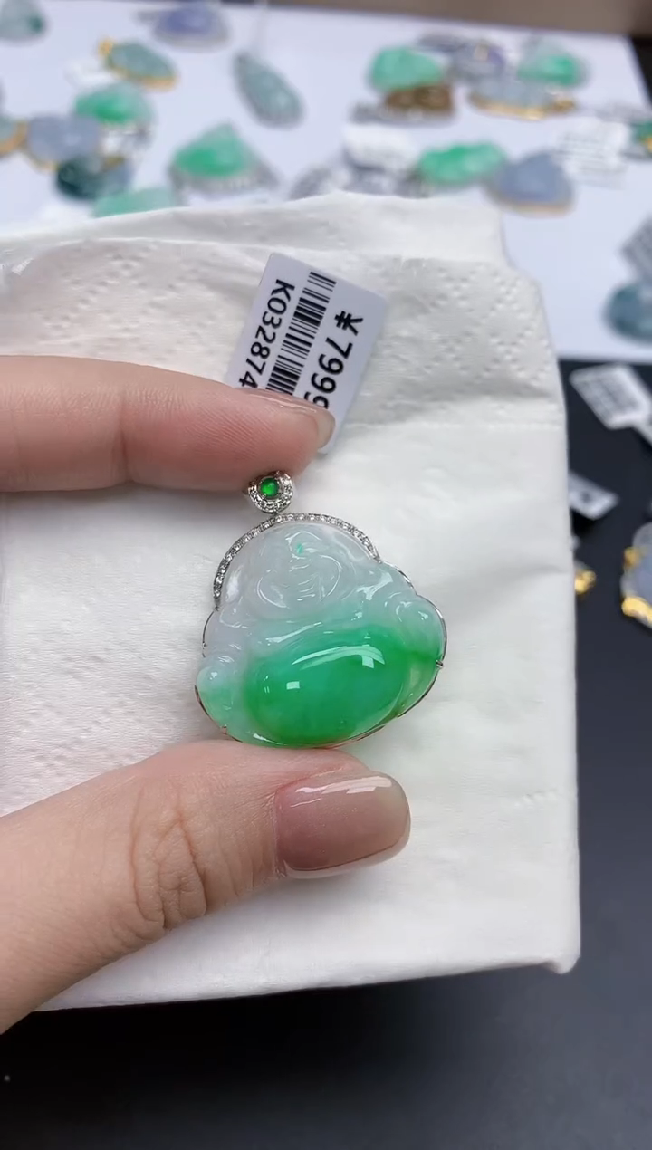 【闪购商品】翡翠颈饰18K金镶嵌天然缅甸翡翠A货