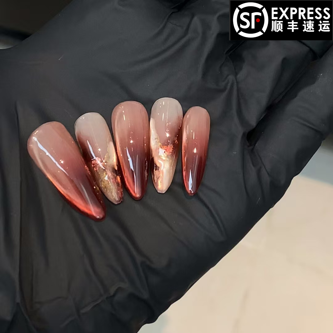 【暖冬红茶】纯手工制作气质百搭双色渐变可拆卸穿戴甲