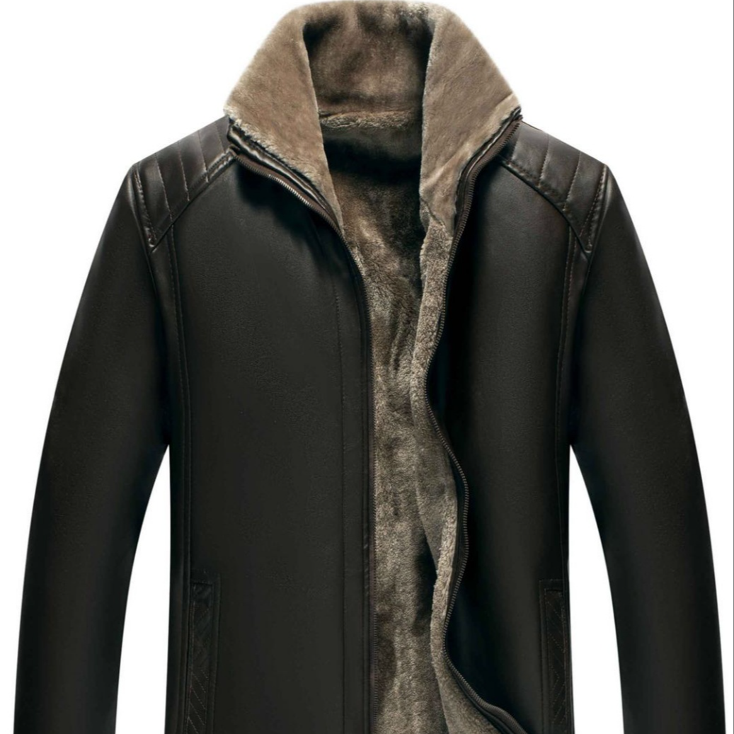 2025年时尚新款男士加绒外套保暖休闲皮夹克-A011