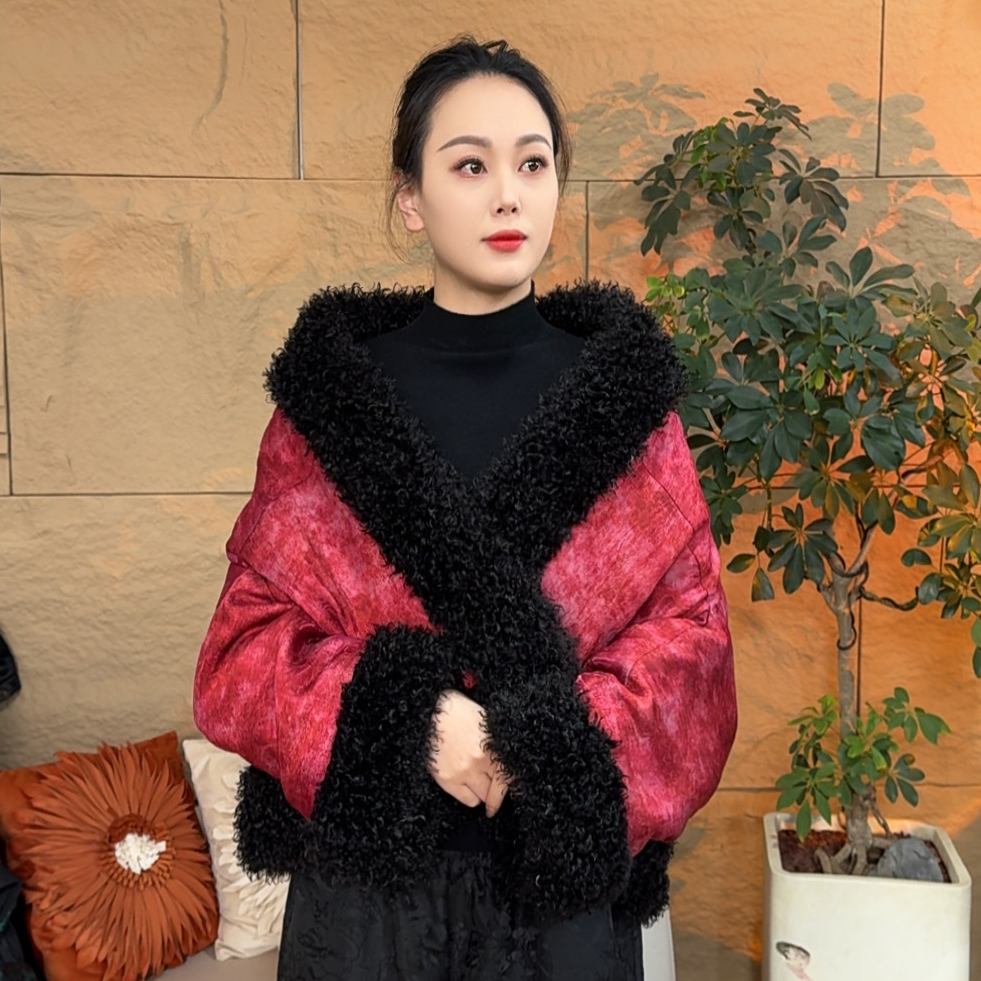 清静语qjy22068冬季保暖玫瑰红气质休闲棉衣棉服