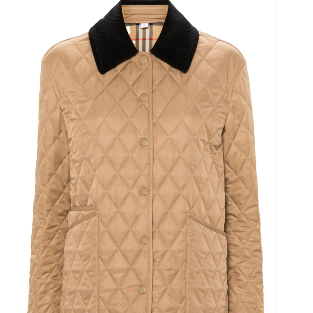 未使用 BURBERRY/博柏利 拼色灯芯翻领格纹长袖棉服 女款 驼色