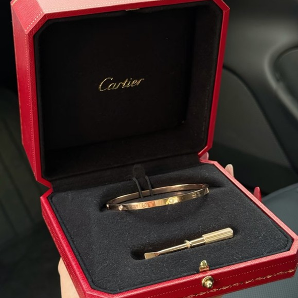 99新 Cartier/卡地亚 小花柳 LOVE 十钻手镯 窄版 玫瑰金 17号