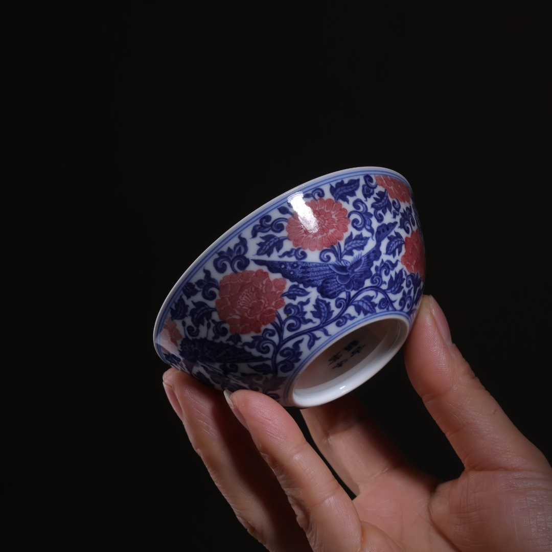 【小乔赏瓷】 沐茗古韵，景德镇手工手绘青花釉里红蝶恋花普洱杯