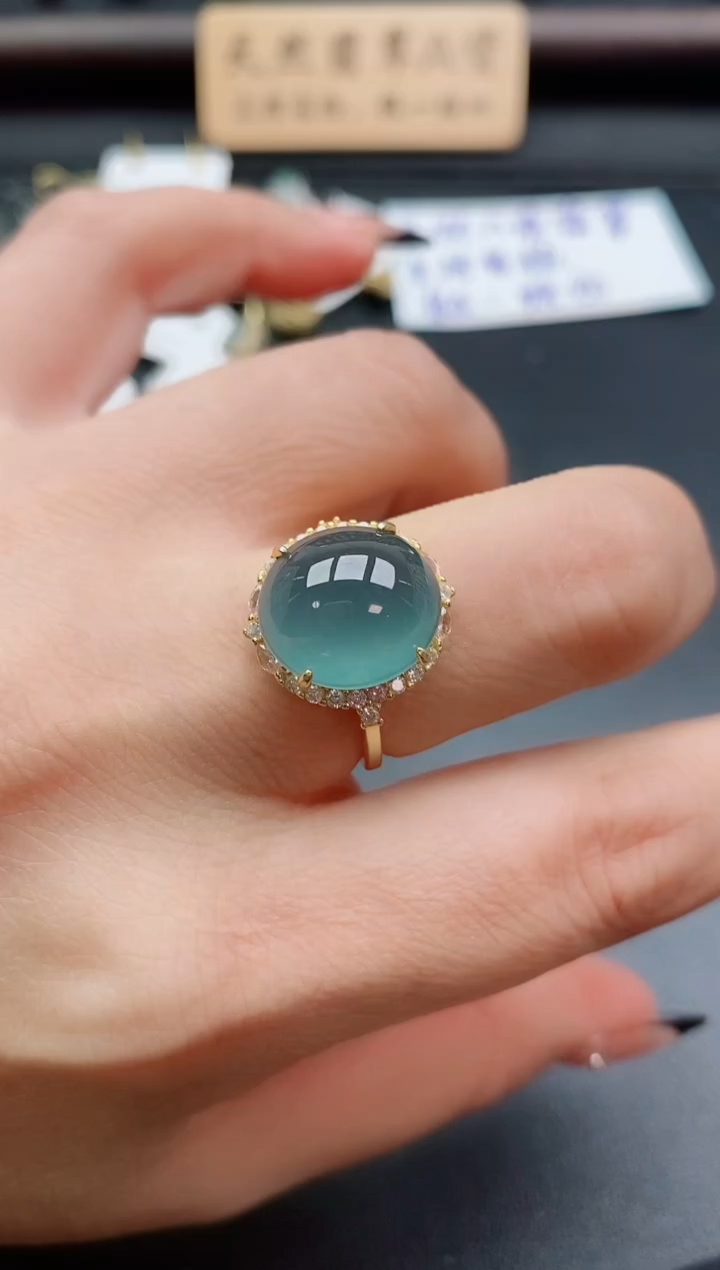 银S925镶嵌戒指翡翠1