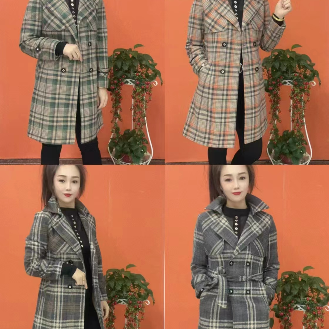 中长款拼格西服领外套