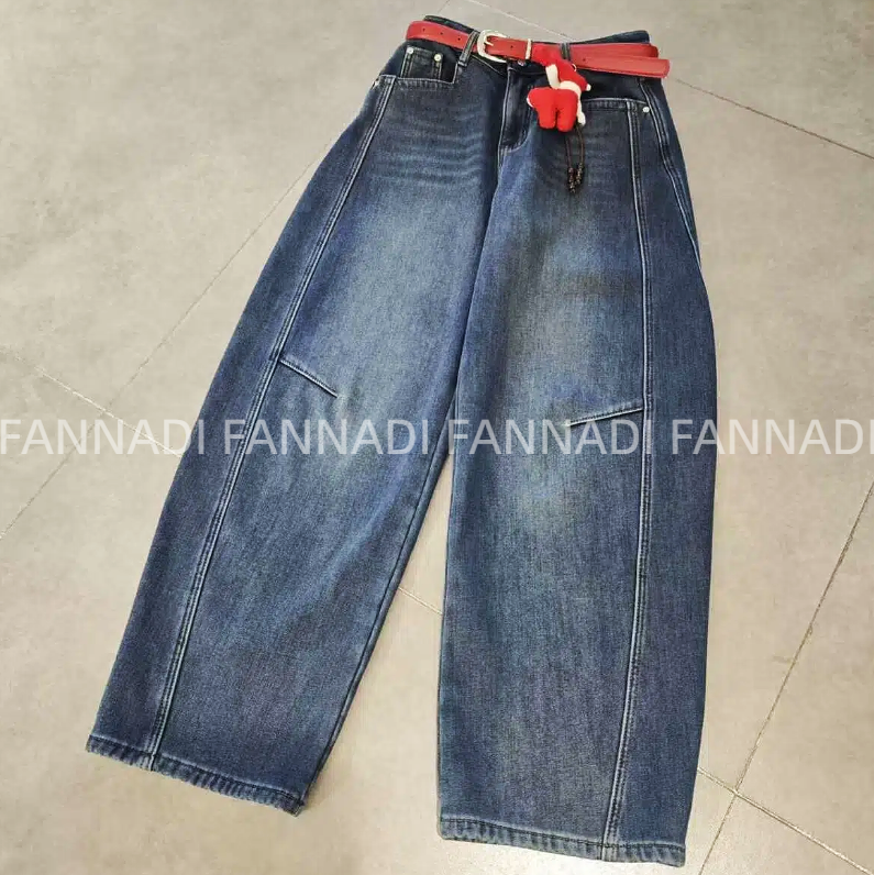 FANNADI【牛仔裤】时尚百搭植绒复古做旧水洗弯刀裤 GG 368-7682