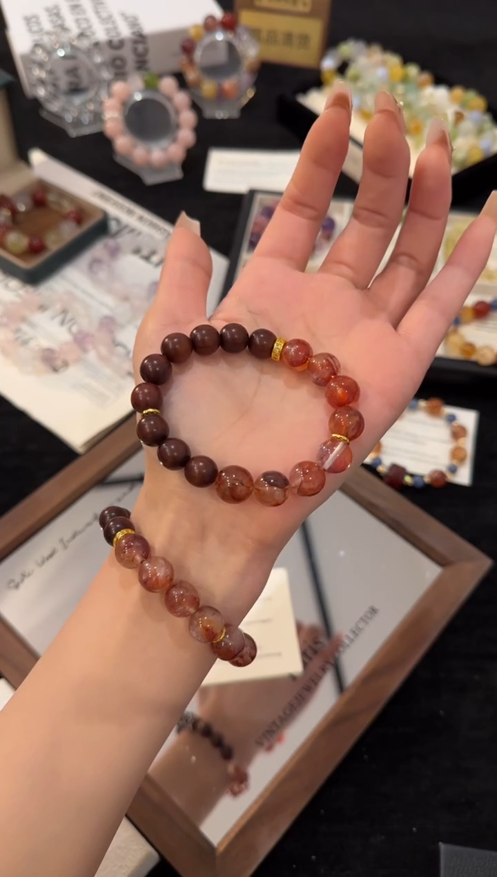 未镶嵌手链水晶红胶花多宝x1109