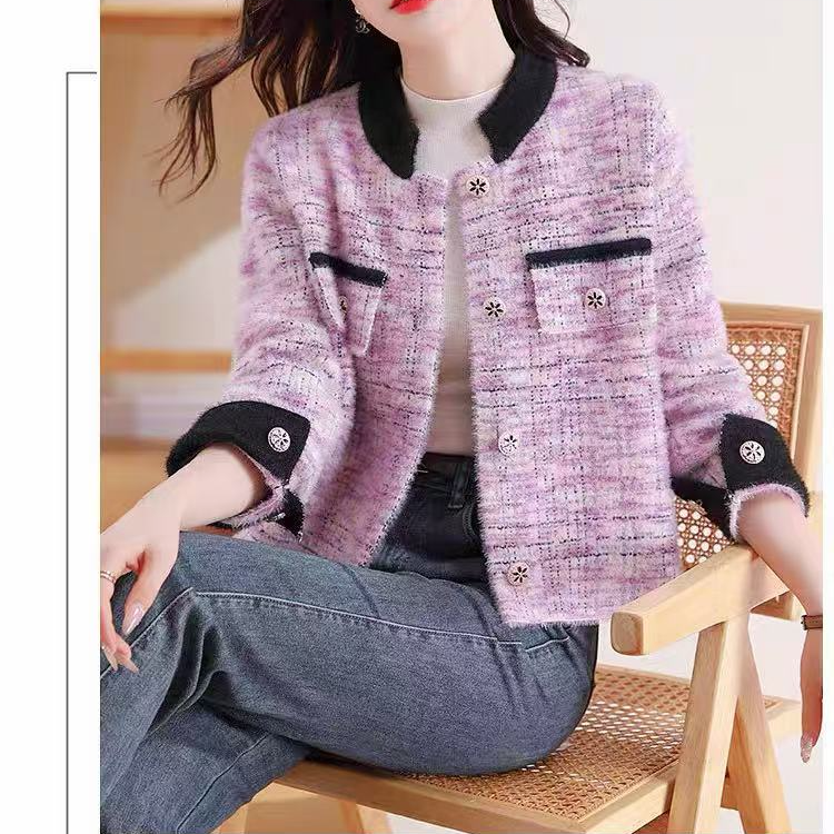 纱金绒正版  双面春秋款小香风外套女 法式气质针织上衣