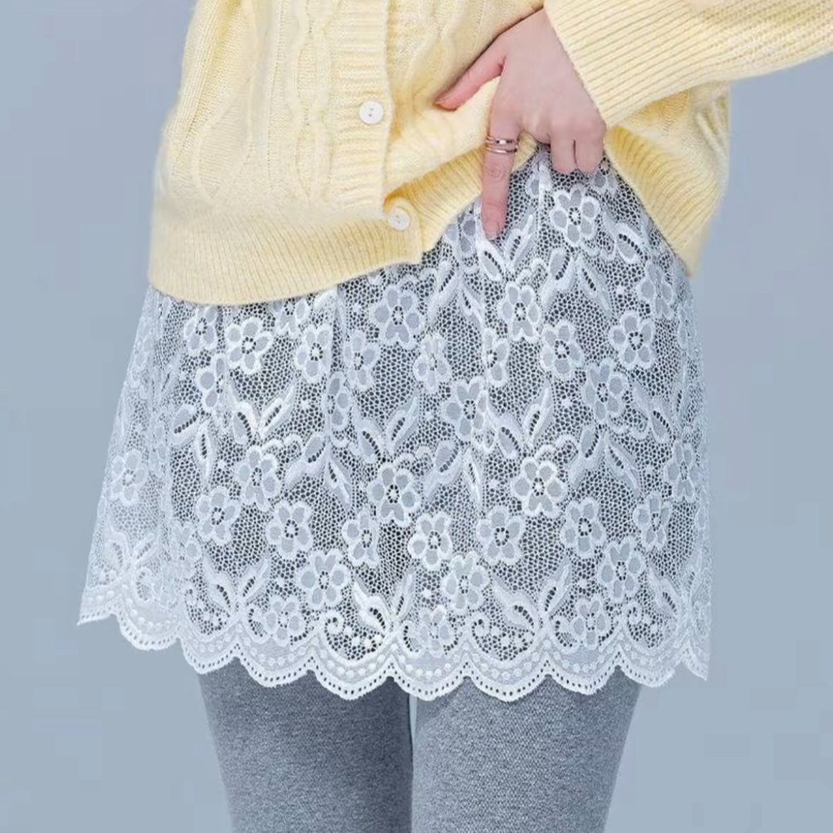 卫衣叠穿内搭神器女士蕾丝打底半身裙搭配毛衣假下摆遮胯小屁帘子