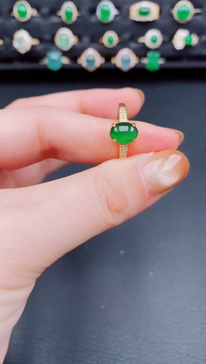 【闪购商品】翡翠戒指银S925镶嵌天然a货翡翠20