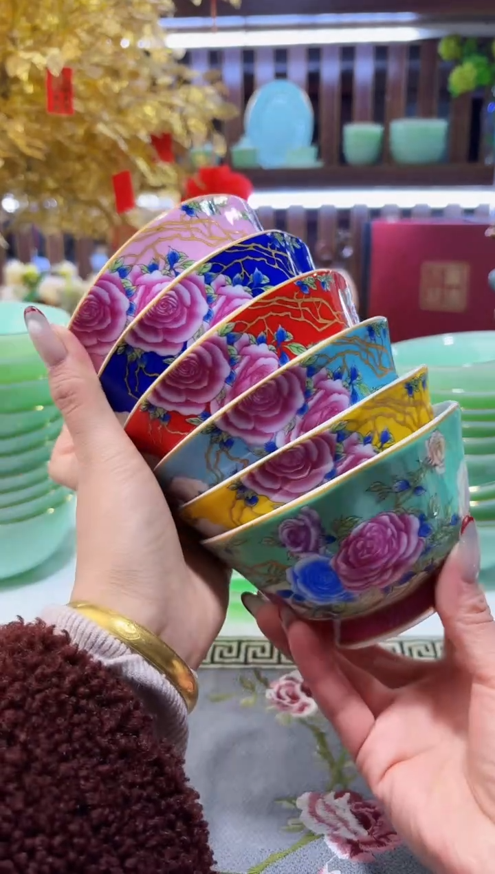 珐琅4.7英寸花口碗6只