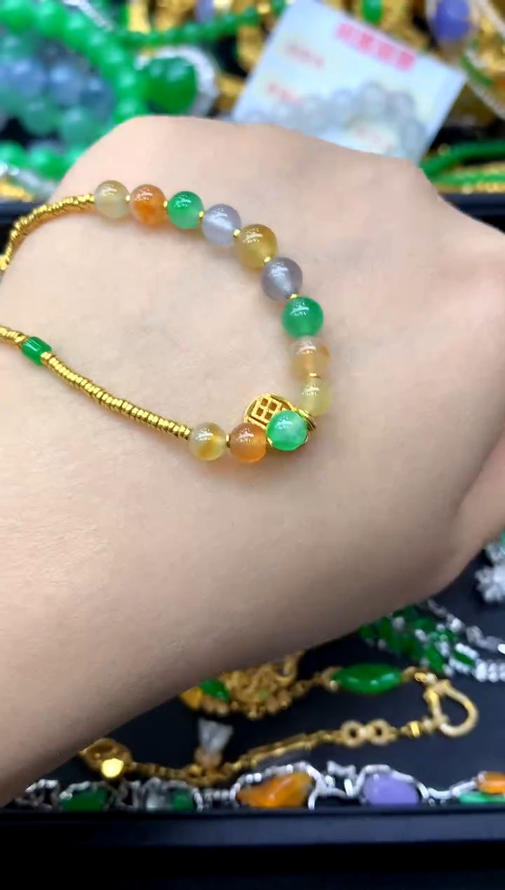 足金镶嵌手链翡翠518-中国好珍宝