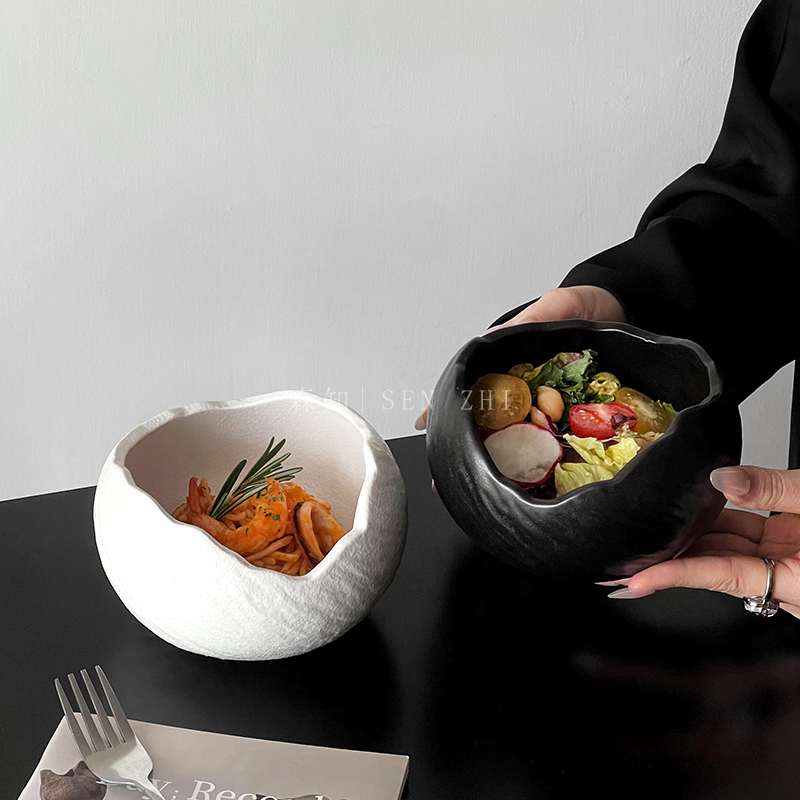 创意不规则陶瓷蛋壳碗高颜值西式甜品碗酸奶碗家用精致沙拉意面碗