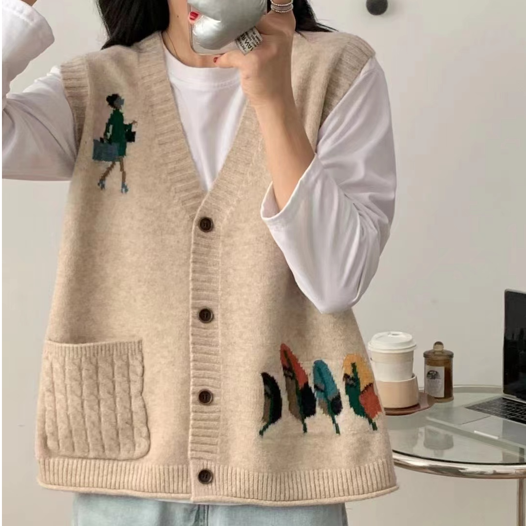 2025秋装女士开衫毛衣针织马甲女新款背心马夹衬衫叠穿春秋季坎肩