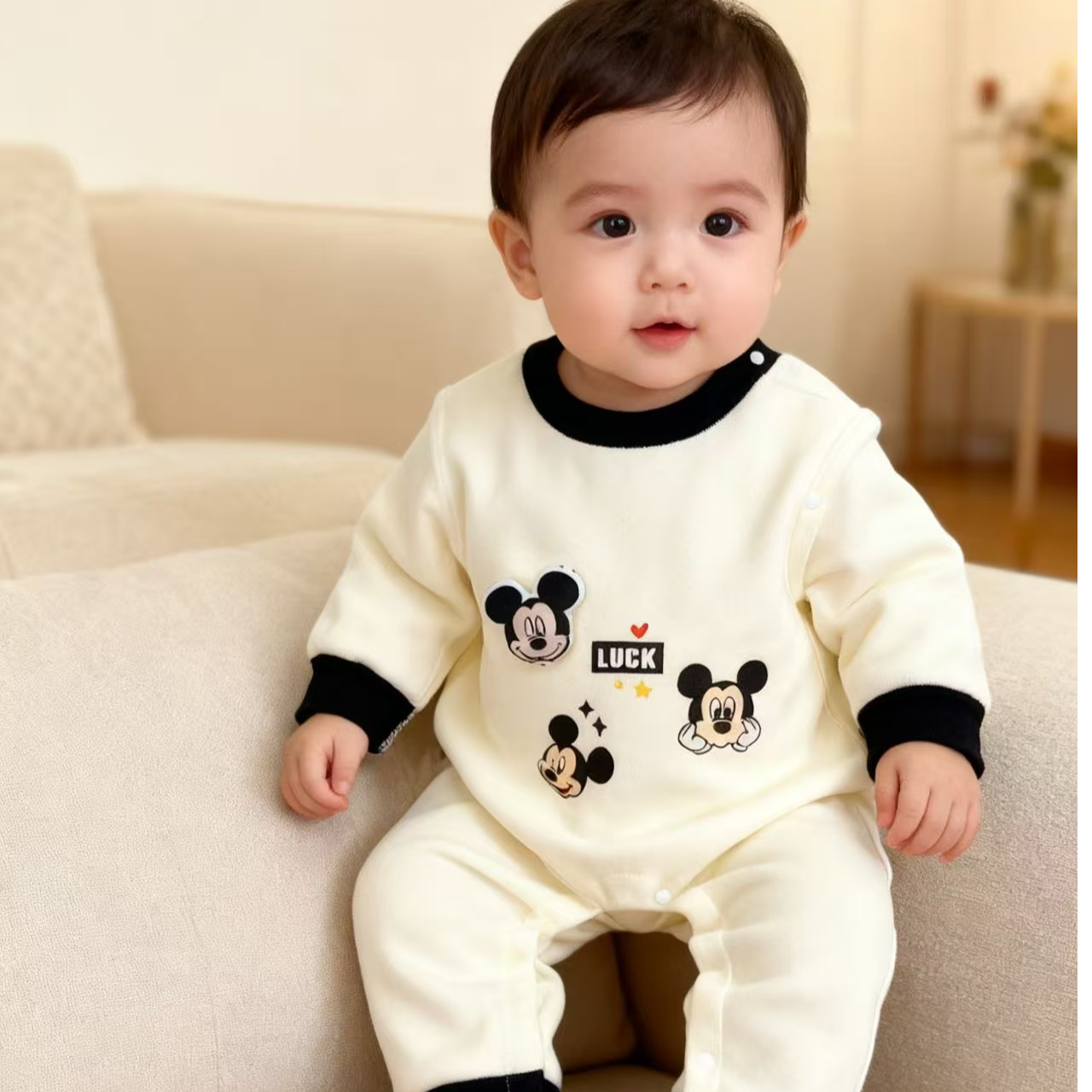 婴儿加绒加厚连体衣外出服男女宝宝可爱卫衣爬服秋冬打底哈衣