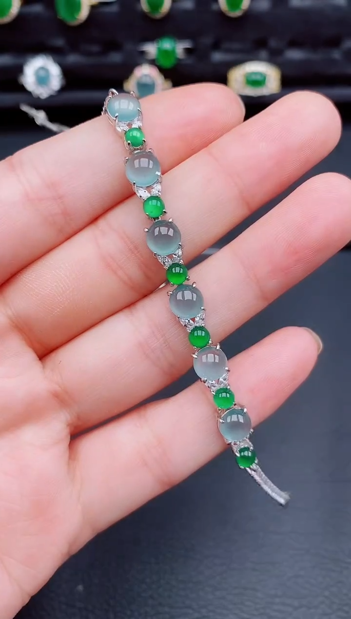 【闪购商品】翡翠手链银S925镶嵌天然a货翡翠353