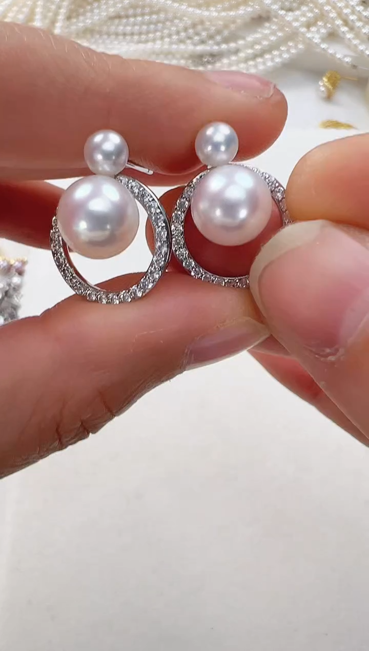 【闪购商品】淡水珍珠耳饰合金双珠银色圈圈
